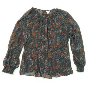 Ava & Viv sheer black floral blouse Womens 1X cottage core feminine loose
